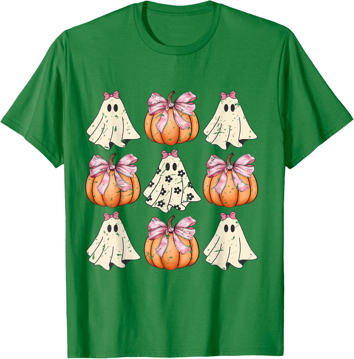 Cute Coquette Aesthetic Halloween Spooky Ghosts Pumpkins T-Shirt - T-Shirt | Irish Green