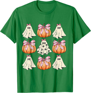 Cute Coquette Aesthetic Halloween Spooky Ghosts Pumpkins T-Shirt - T-Shirt | Irish Green