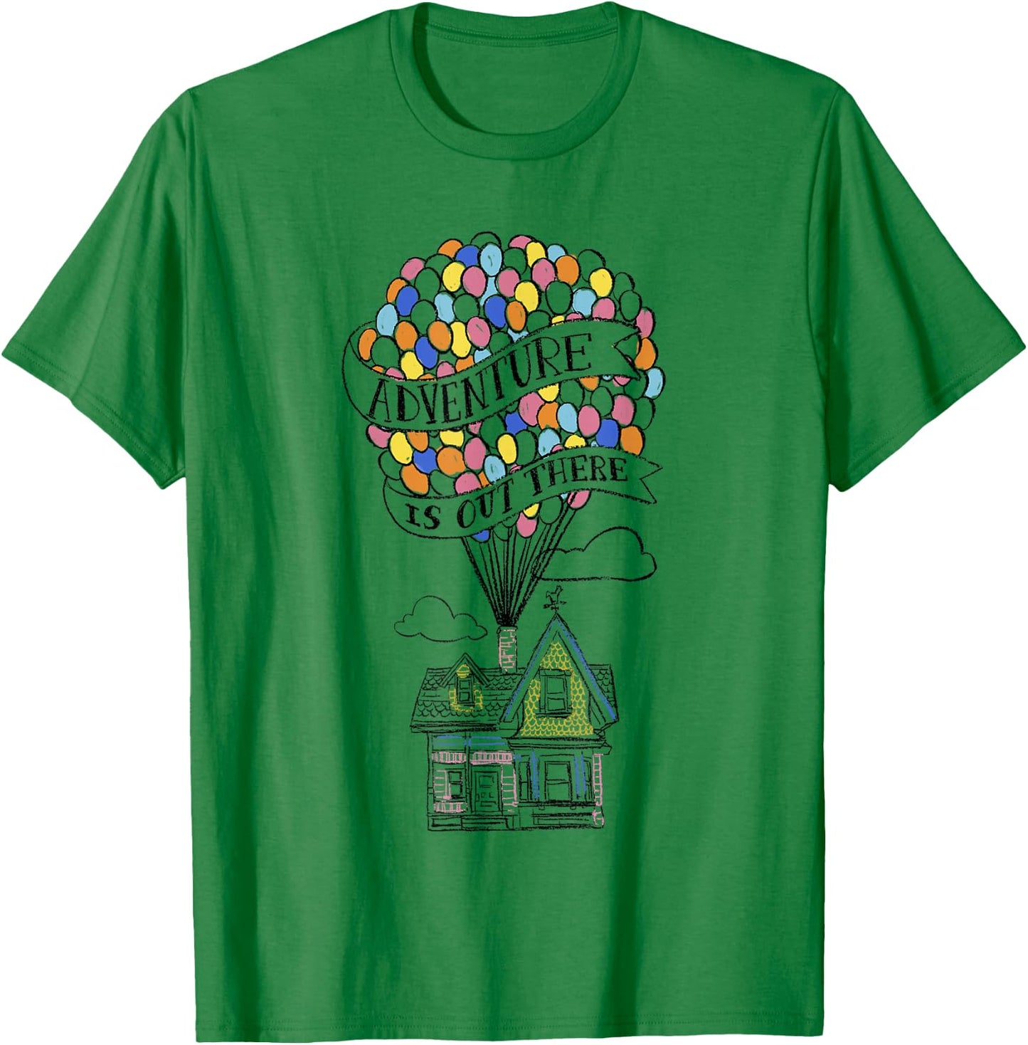 Disney Pixar Up Adventure Is Out There Flying House Outline T-Shirt - T-Shirt | Irish Green