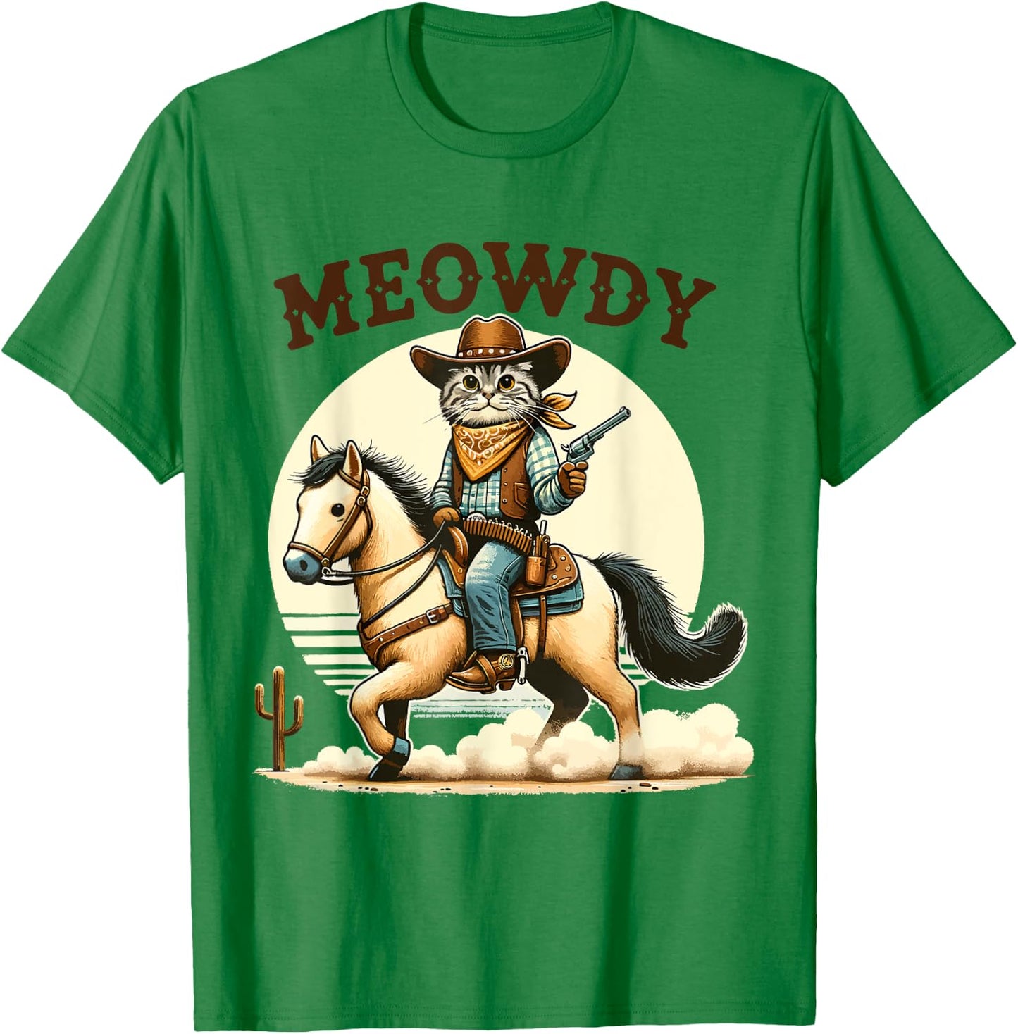 Meowdy Partner Cat Cowboy Horse Howdy Funny Country Western T-Shirt - T-Shirt | Irish Green