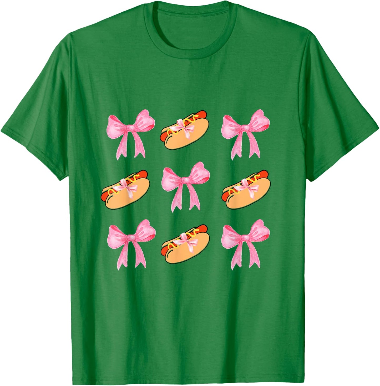 Pink Bows Cute Coquette hotdog y2k Girl Aesthetic T-Shirt - T-Shirt | Irish Green
