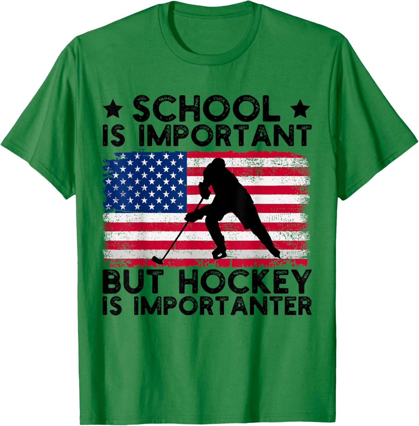 Funny Hockey School Is Important But Hockey is Importanter T-Shirt - T-Shirt | Irish Green