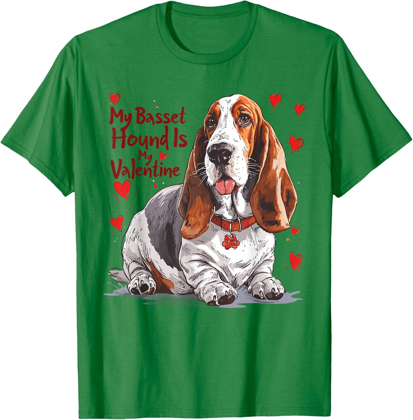 Basset Hound Is My Valentine Cute Dog Owner Valentines Day T-Shirt - T-Shirt | Irish Green