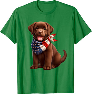 Cute Chocolate Labrador Puppy 4th Of July Dog T-Shirt - T-Shirt | Irish Green
