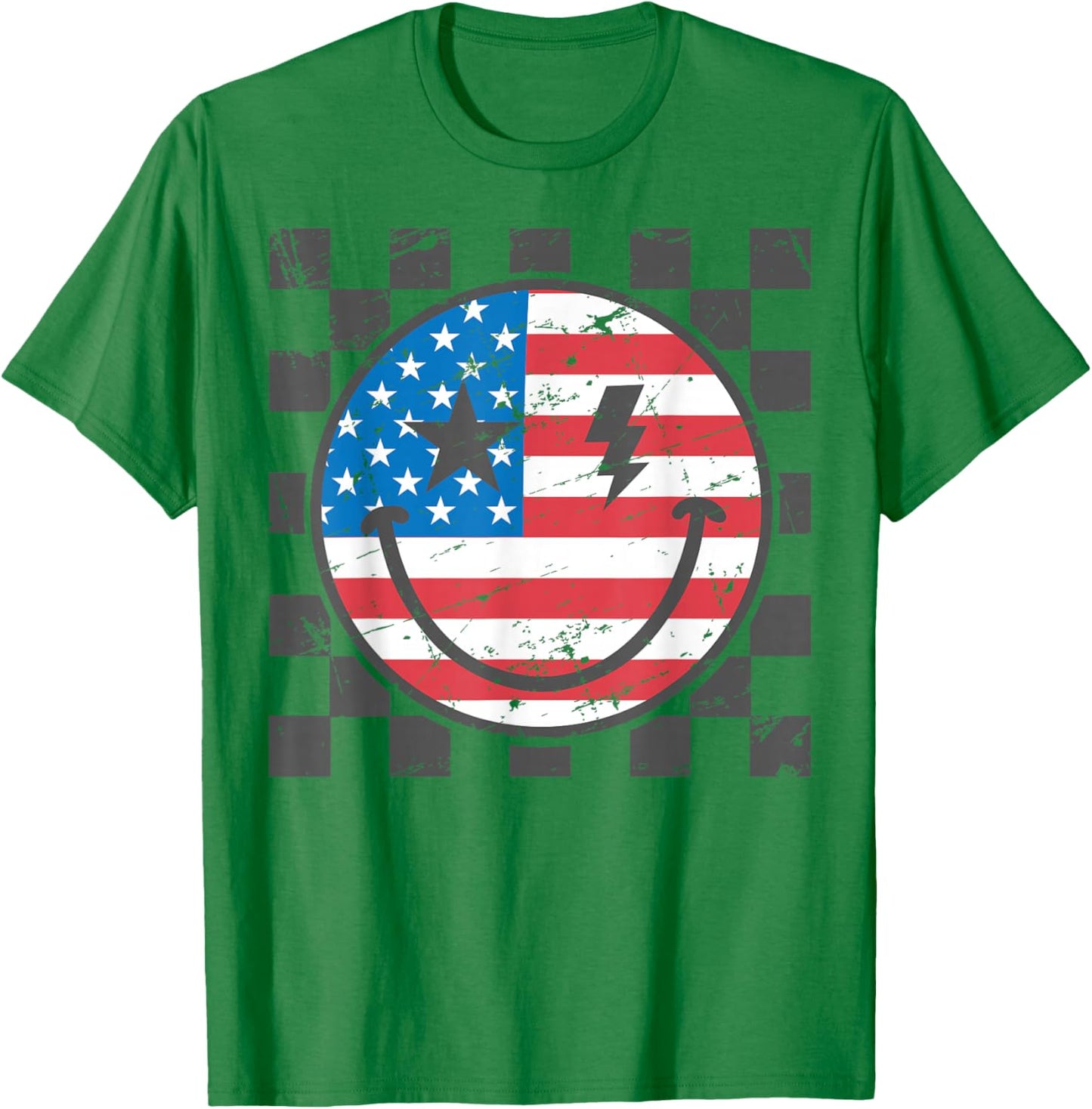Happy 4th of July Groovy Smile Face Red White Blue USA Flag T-Shirt - T-Shirt | Irish Green