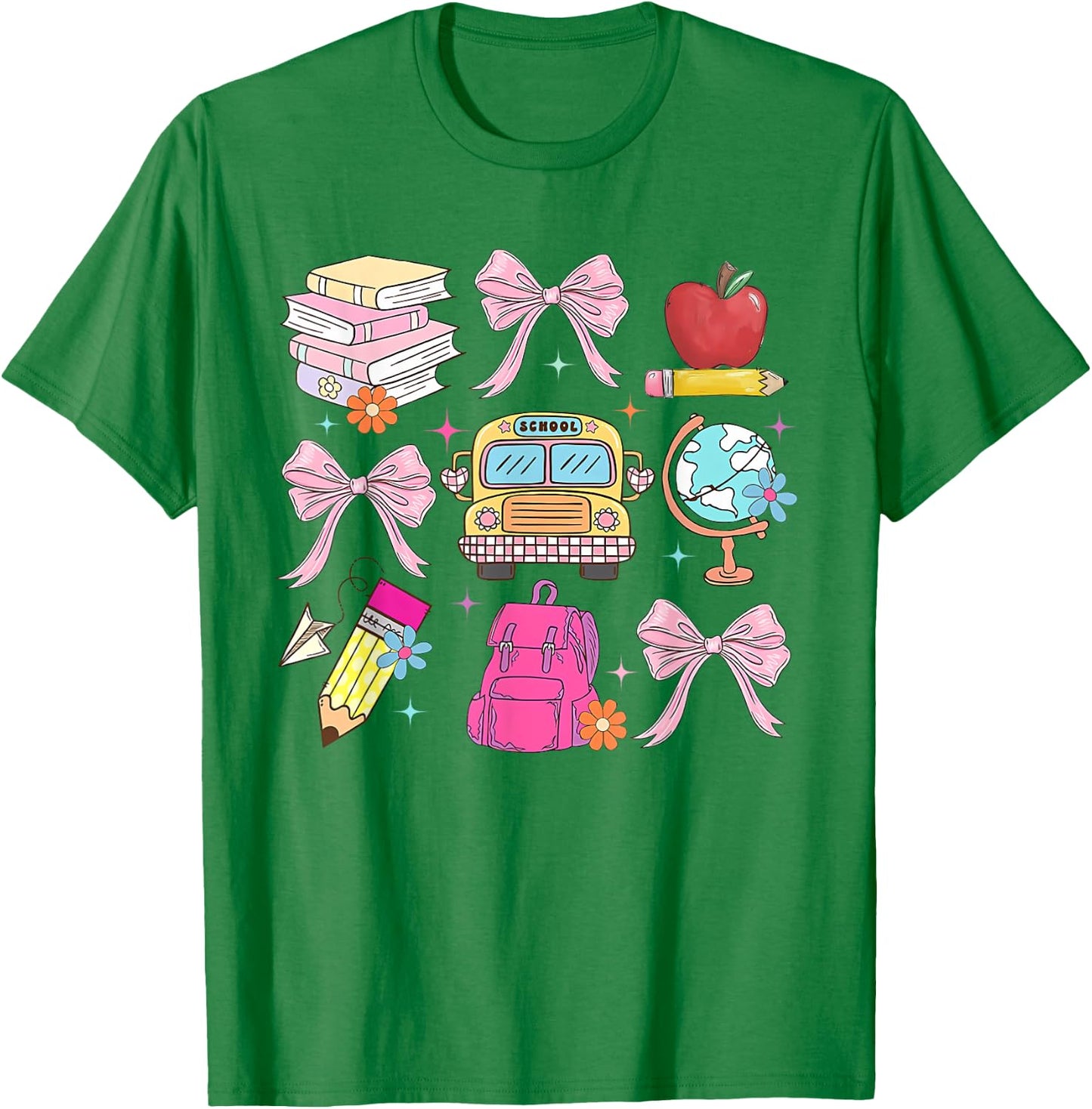 Back to School Coquette Teacher Women Girl Kindergarten PreK T-Shirt - T-Shirt | Irish Green