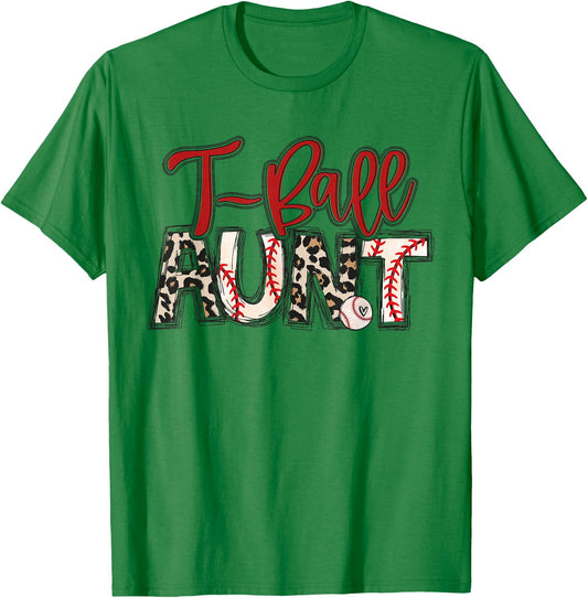 T-Ball Aunt Leopard Red T-Ball Auntie Family T-Ball Player T-Shirt - T-Shirt | Irish Green