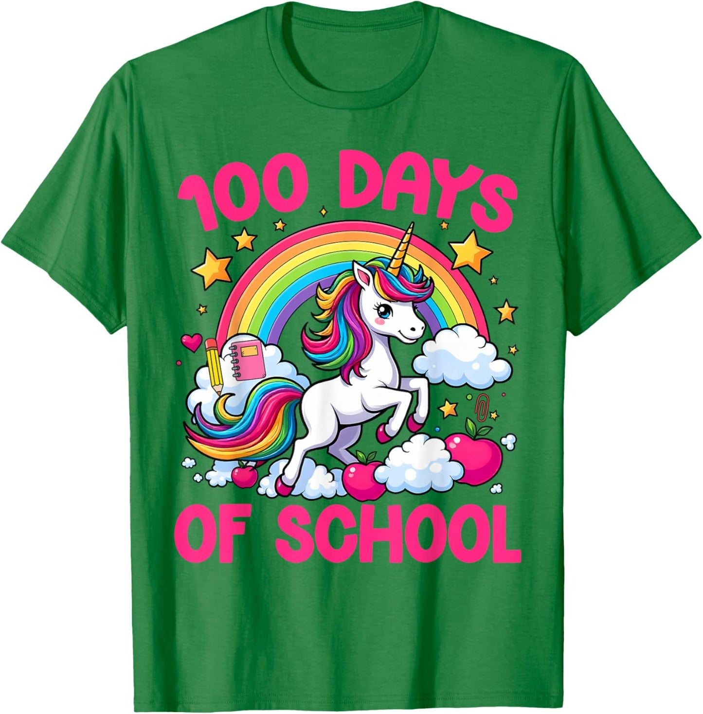 100 Days Of School Unicorn Teacher Girls Happy 100 Days T-Shirt - T-Shirt | Irish Green
