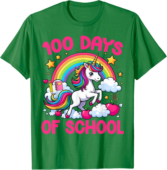 100 Days Of School Unicorn Teacher Girls Happy 100 Days T-Shirt - T-Shirt | Irish Green