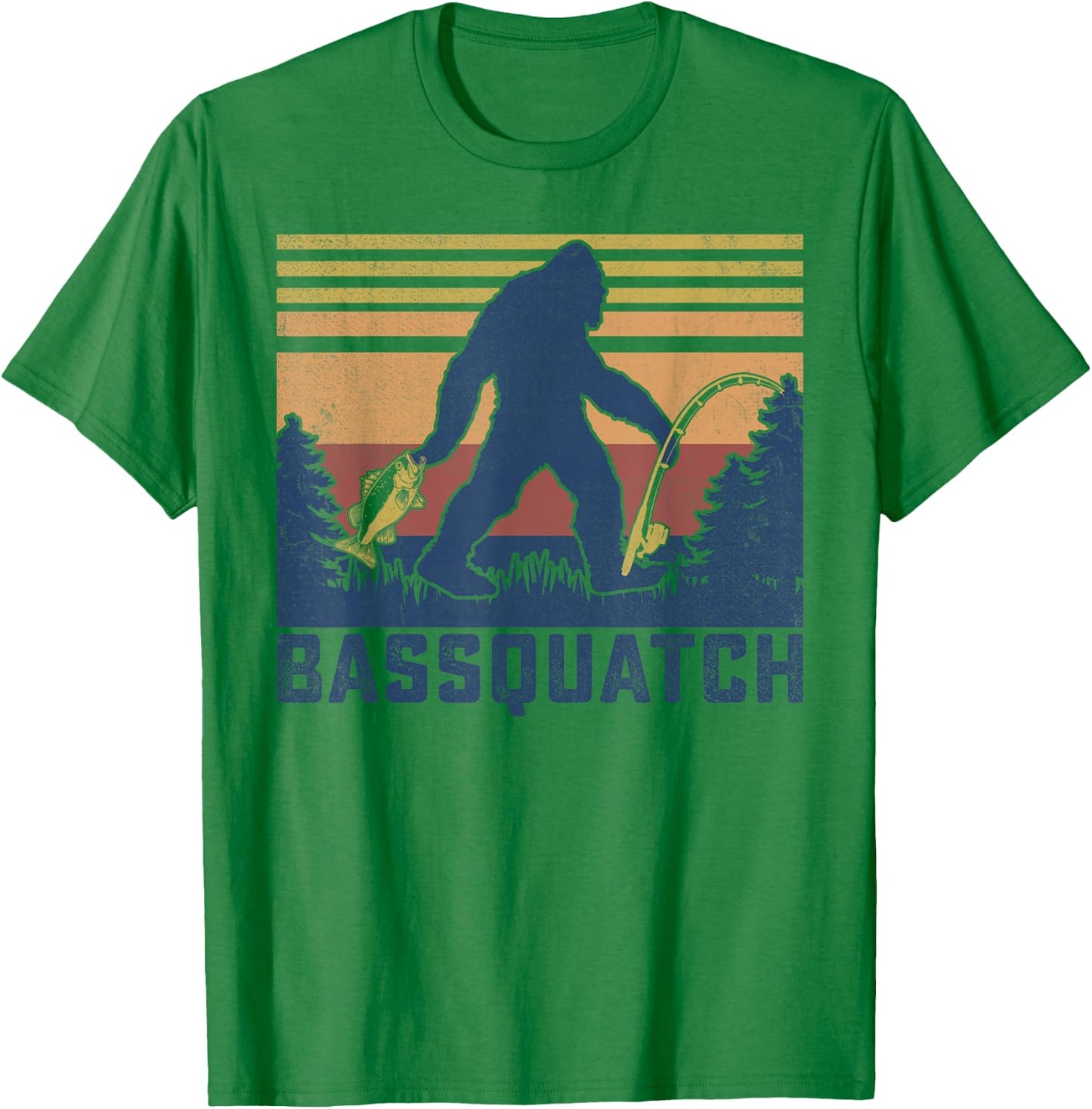Retro Vintage Outdoor Fish Bassquatch Funny Fishing T-Shirt - T-Shirt | Irish Green