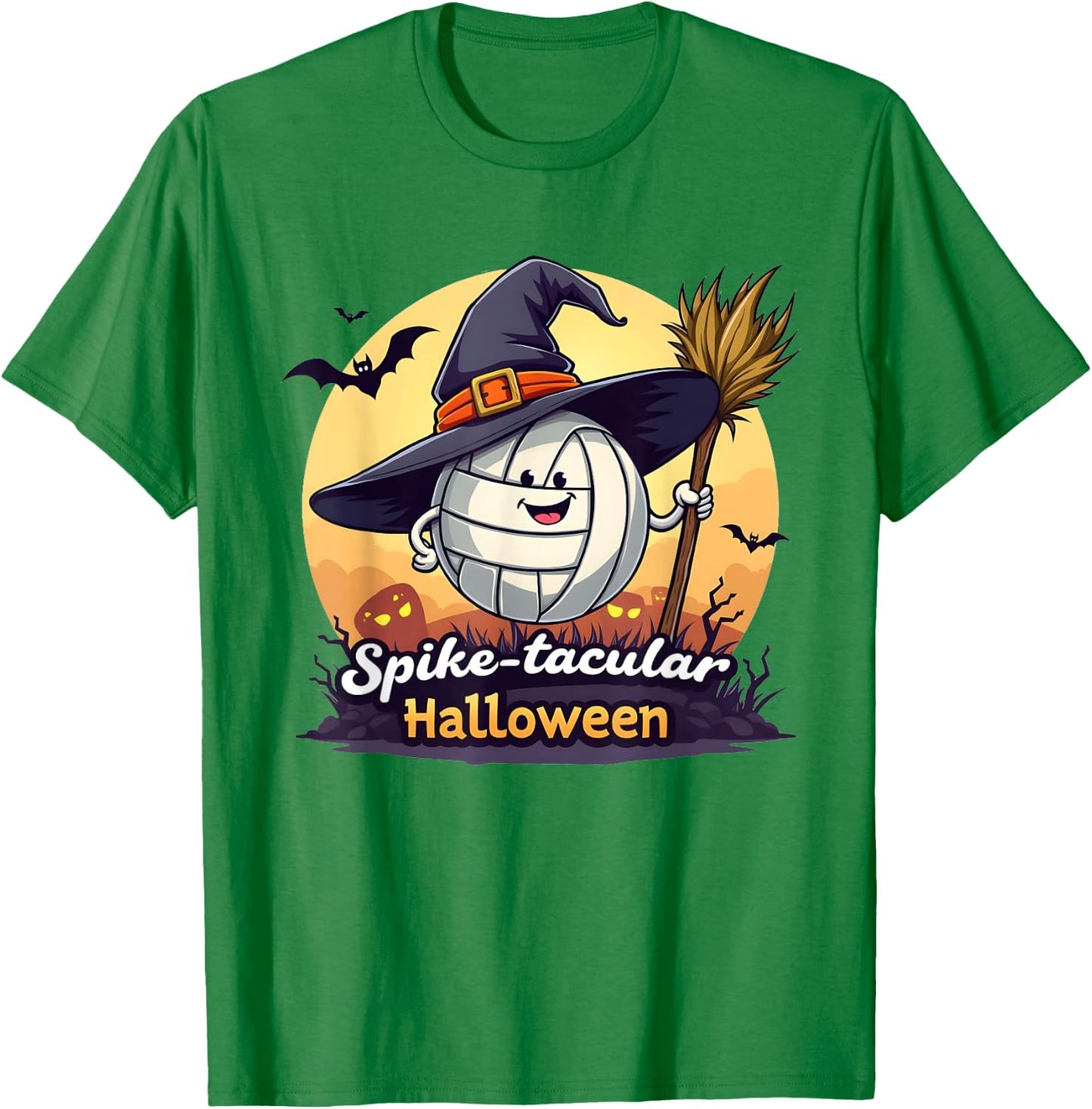 Spike-tacular Halloween Volleyball Witch Broom T-Shirt - T-Shirt | Irish Green