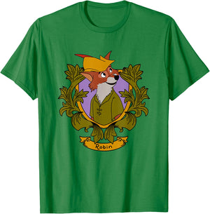 Disney Robin Hood Robin Vintage Floral Portrait T-Shirt - T-Shirt | Irish Green