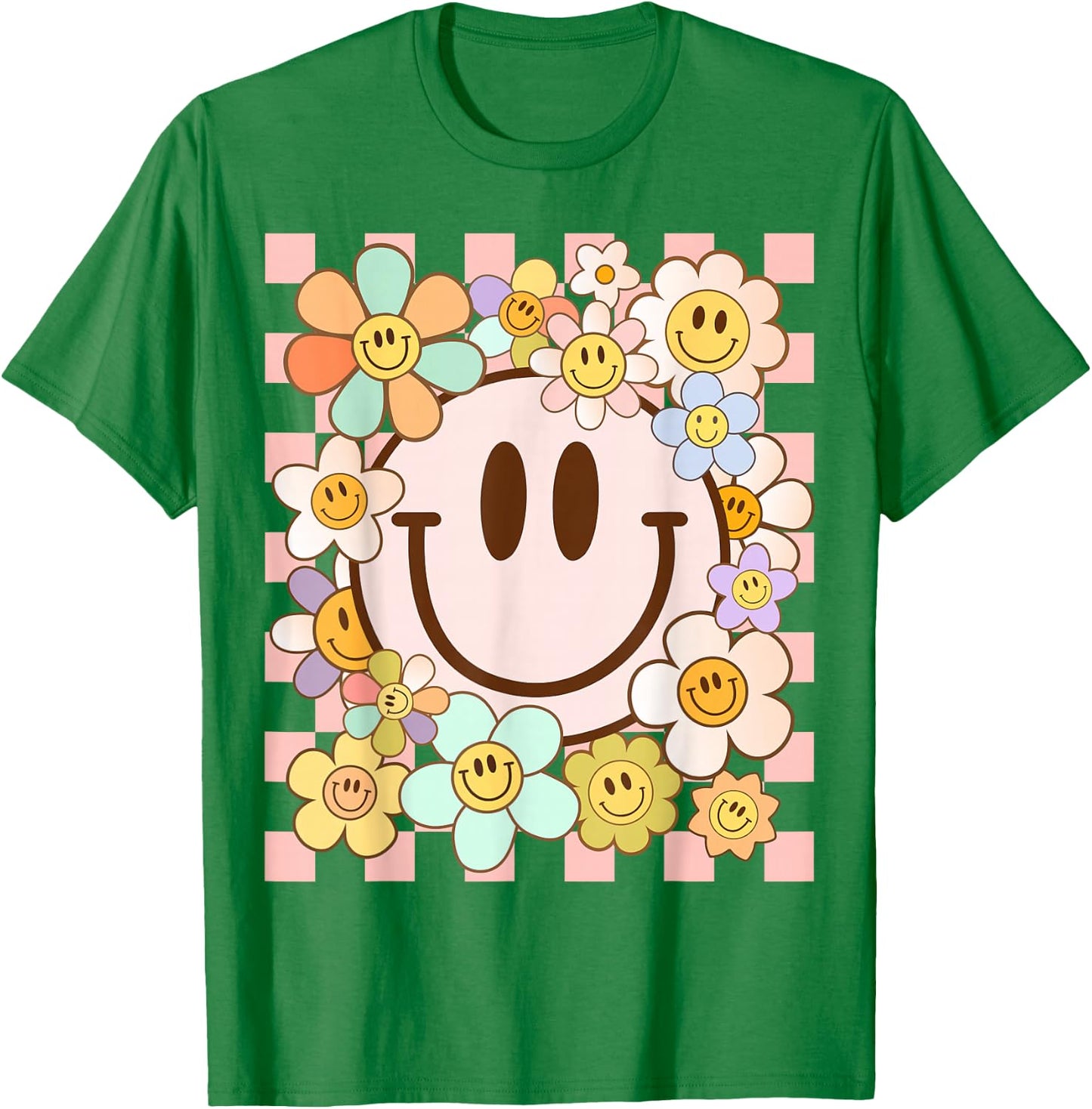 Retro Smile Face Flower Happy Face Flowers Heart Kids Girls T-Shirt - T-Shirt | Irish Green