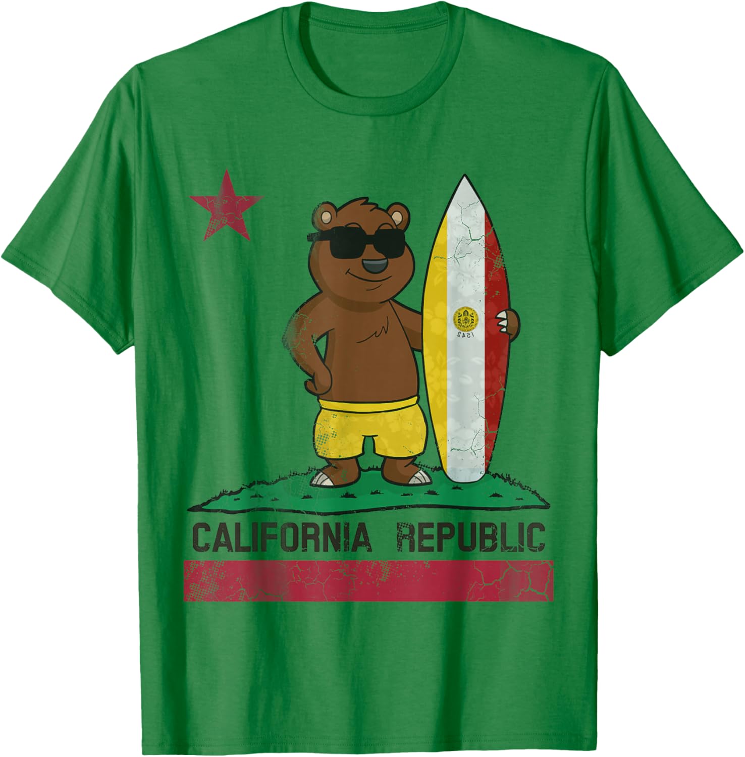 San Diego California Surfer Bear Surfing Men Women Kids Teen T-Shirt - T-Shirt | Irish Green
