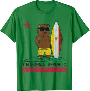 San Diego California Surfer Bear Surfing Men Women Kids Teen T-Shirt - T-Shirt | Irish Green