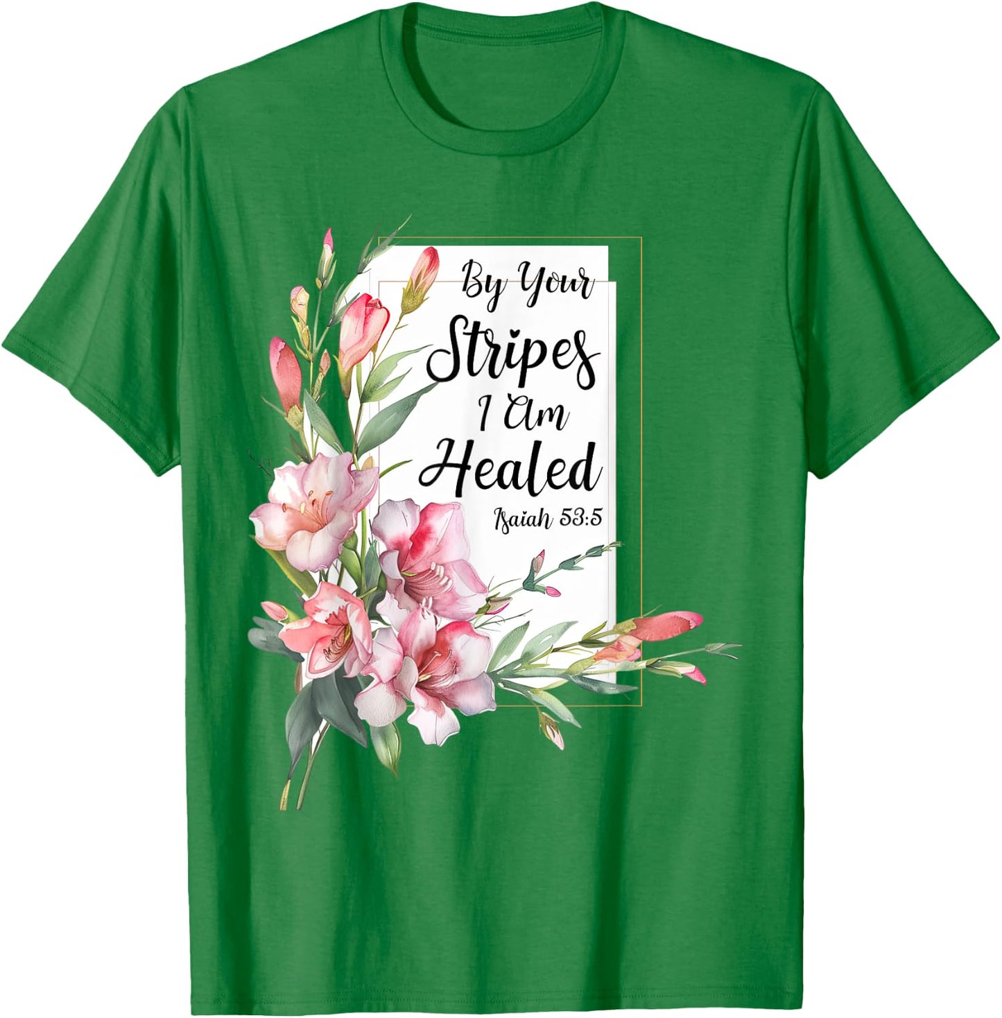 Freesia Flower Bible Verse Watercolor Floral Christian T-Shirt - T-Shirt | Irish Green