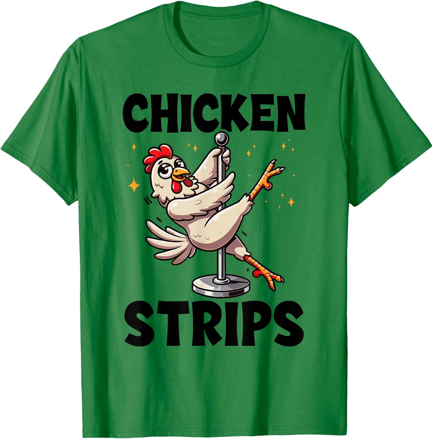 Funny Chicken Strips Pole Dance Cartoon Pun Humor T-Shirt - T-Shirt | Irish Green