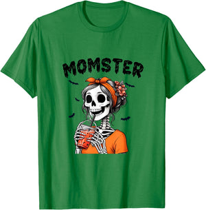 Momster Skeleton Woman Coffee Funny Halloween Mom Mama T-Shirt - T-Shirt | Irish Green