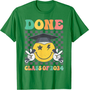 Retro Groovy DONE Class Of 2024 Smile Face Senior Graduation T-Shirt - T-Shirt | Irish Green