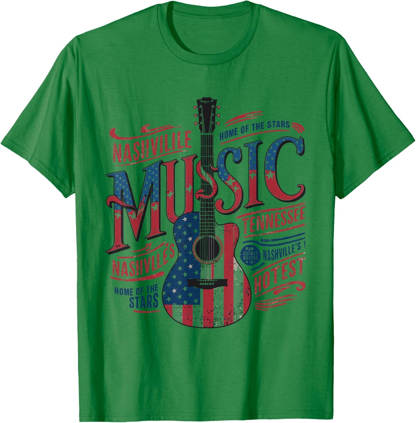 Nashville Music US Flag Guitar T-Shirt - T-Shirt | Irish Green