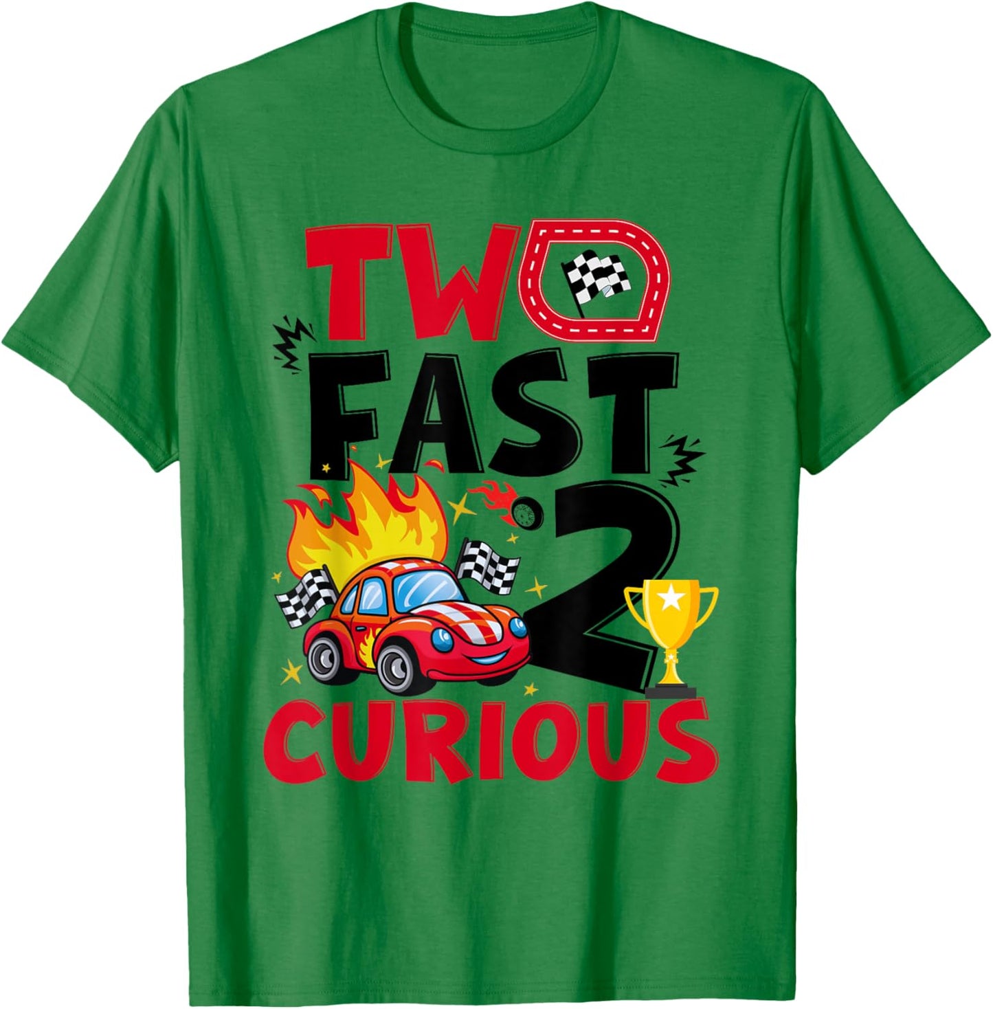 Two Fast 2 Curious Race Car 2nd Birthday Boys Family kids T-Shirt - T-Shirt | Irish Green