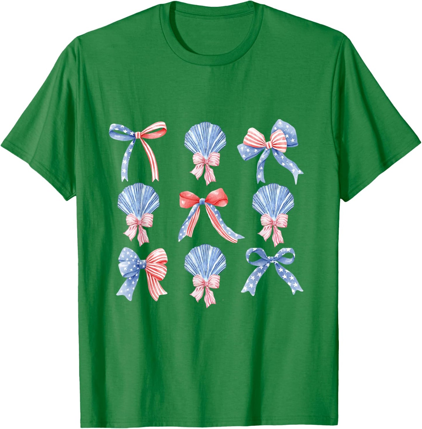 Pink Bows Cute Coquette shells y2k Girl Aesthetic USA bow T-Shirt - T-Shirt | Irish Green