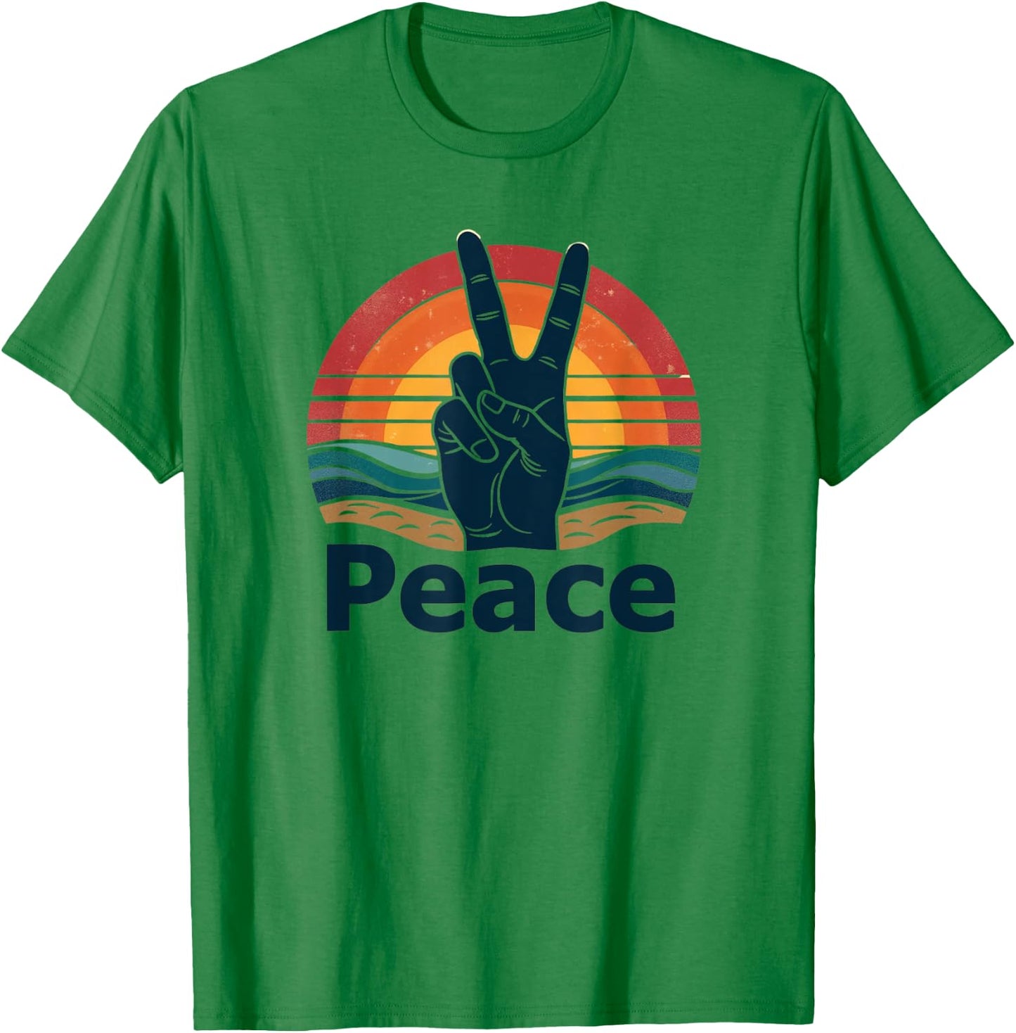 Retro Peace Sign Vintage 70s Hippie Sunrise Bohemian Peace T-Shirt - T-Shirt | Irish Green