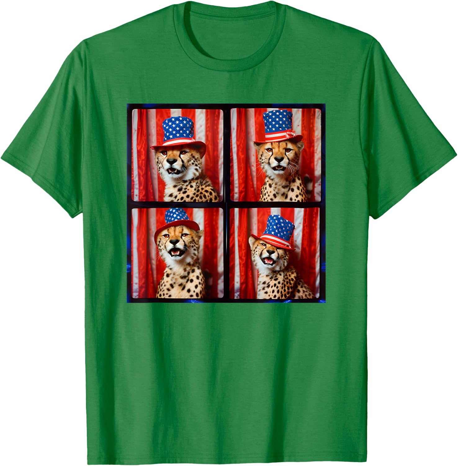 Cheetah Lover Red White Blue Photobooth 4th Of July Animals T-Shirt - T-Shirt | Irish Green