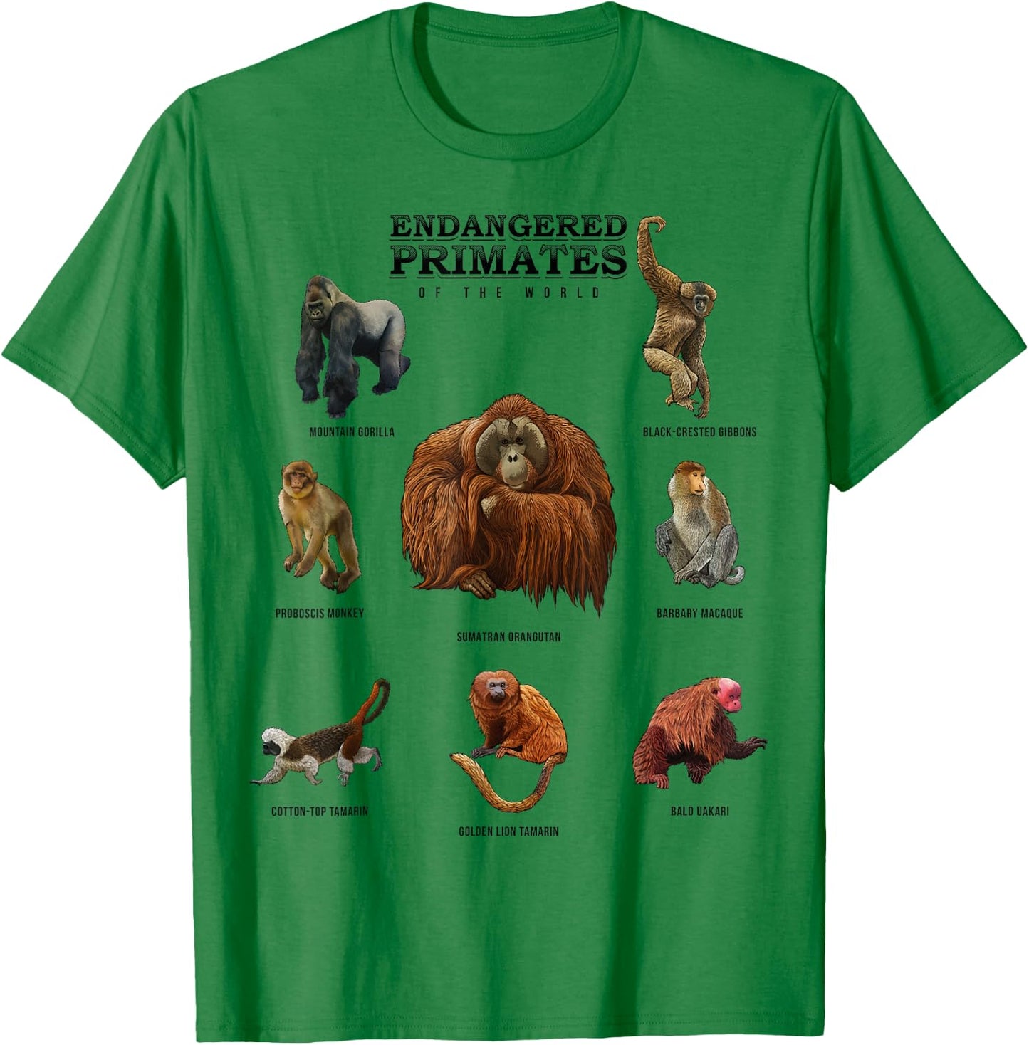 Endangered Primates of the World Shirt Wildlife Zoology Wild T-Shirt - T-Shirt | Irish Green