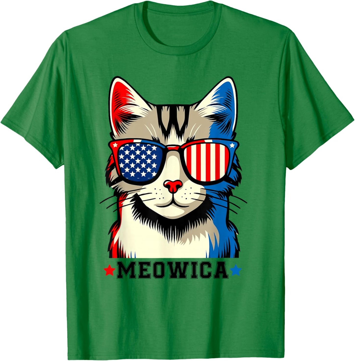 Vintage Cat 4th of July USA Flag Meowica Patriotic T-Shirt - T-Shirt | Irish Green