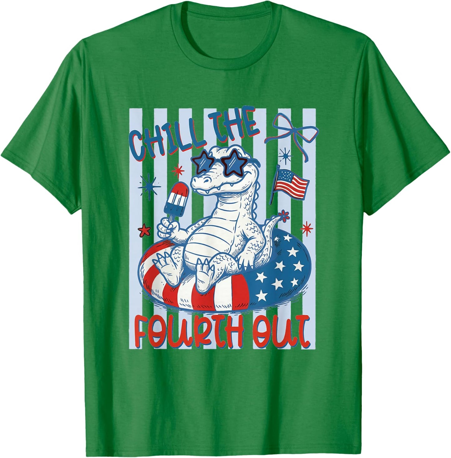 Striped Chill the Fourth Out Crocodile American Flag Gator T-Shirt - T-Shirt | Irish Green