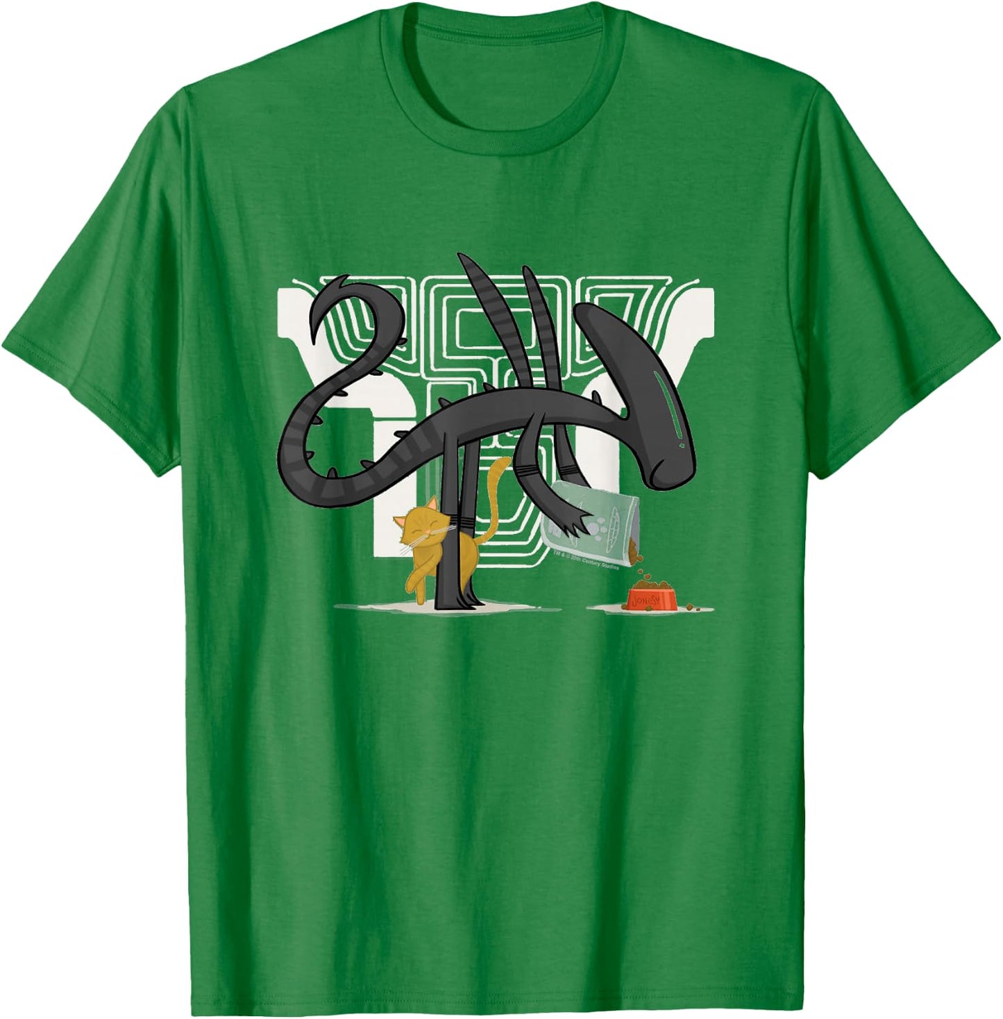 Aliens Cute Animated Xenomorph Feeding Cat Big Chest Logo T-Shirt - T-Shirt | Irish Green