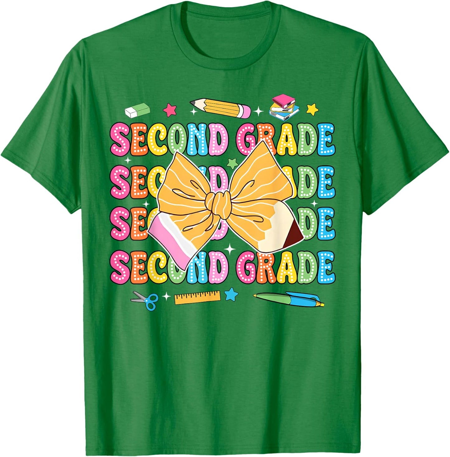 2nd Grade Teacher Pencil Coquette Bow Back To School T-Shirt - T-Shirt | Irish Green