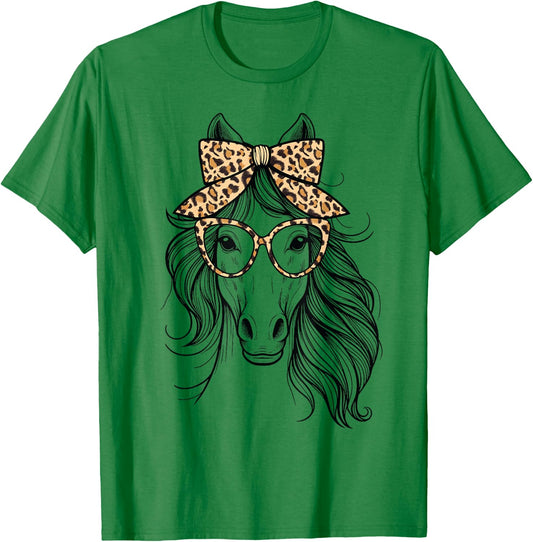 Horse Leopard Bandana For Horseback Riding Horse Lover Girl T-Shirt - T-Shirt | Irish Green