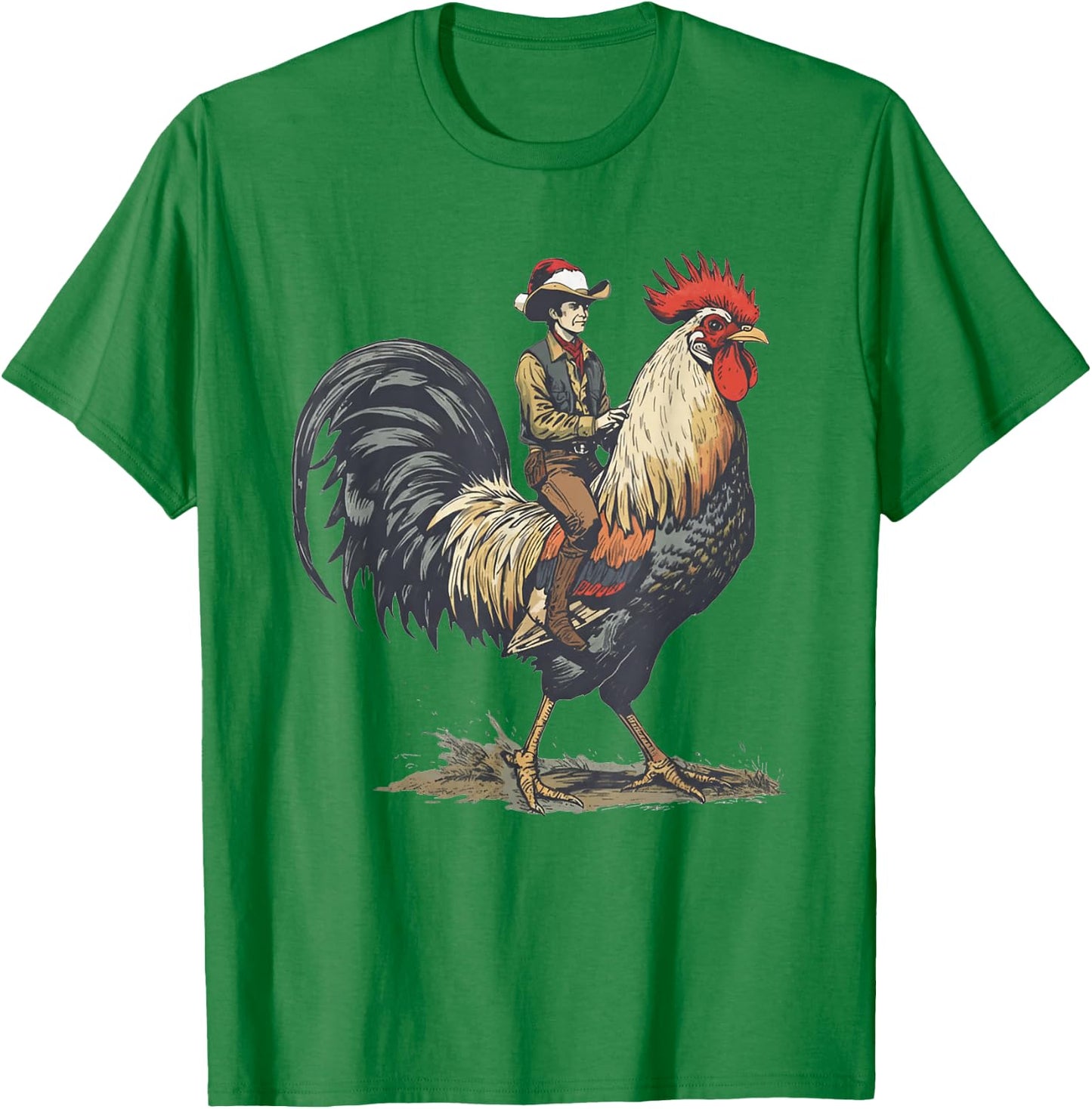 Cowboy Riding Rooster T-Shirt - T-Shirt | Irish Green