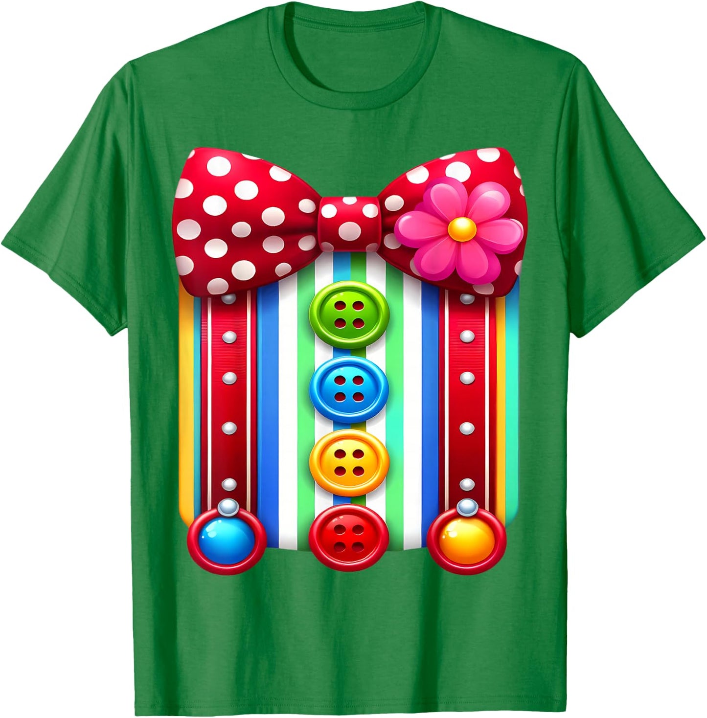 Colorful Clown Costume Funny Bow Tie and Buttons Design T-Shirt - T-Shirt | Irish Green