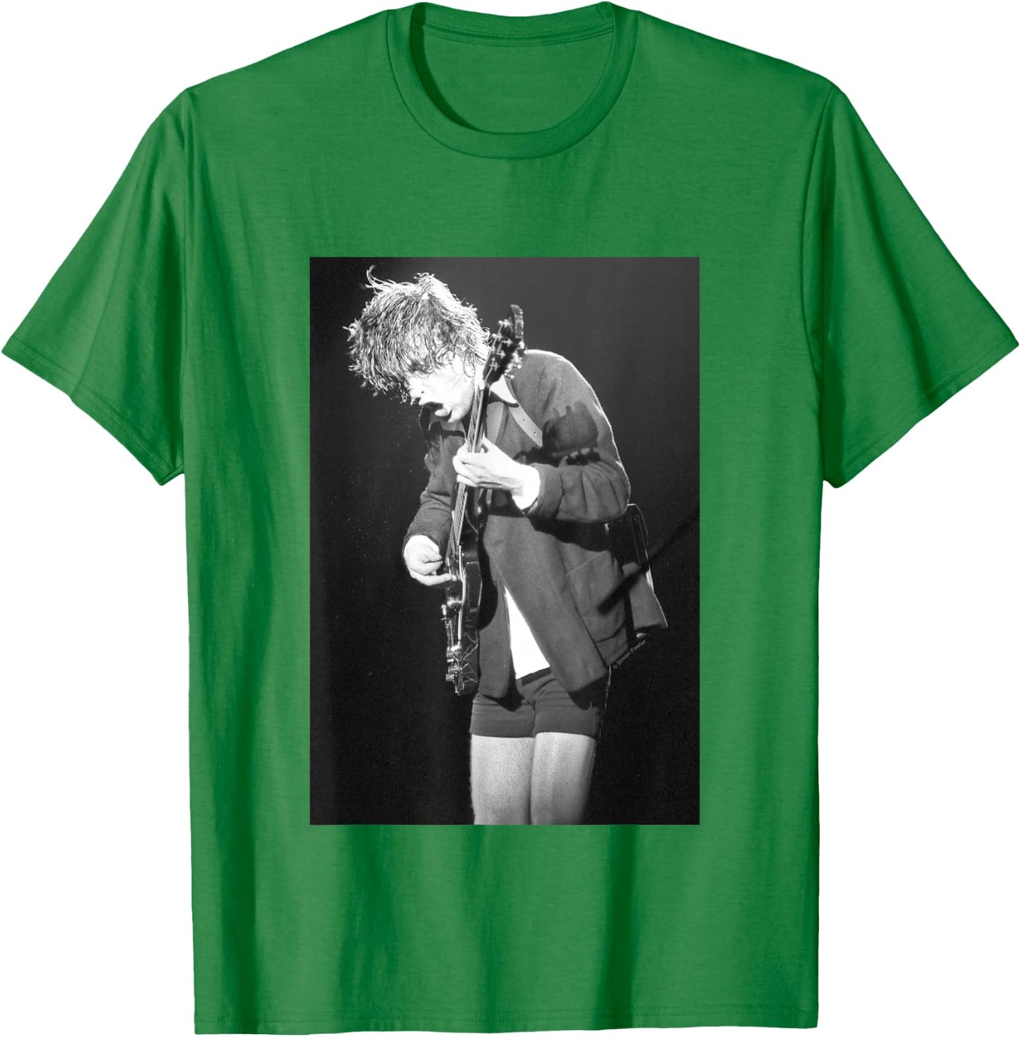 Angus Young Of ACDC Live By Simon Fowler T-Shirt - T-Shirt | Irish Green