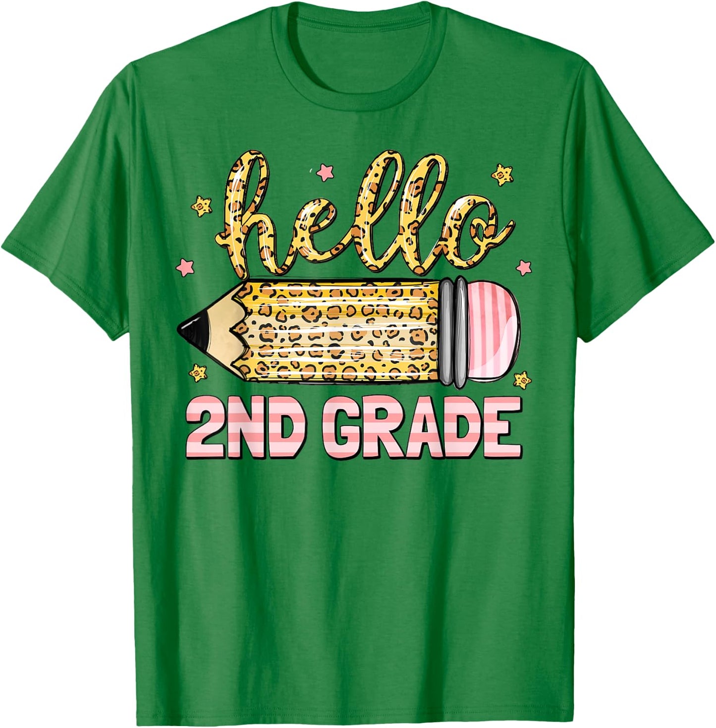 Back To School Hello Second 2nd Grade Leopard Pencil Girl T-Shirt - T-Shirt | Irish Green
