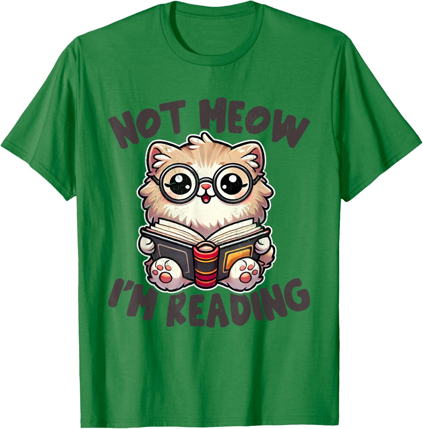 Cute Not Meow I'm Reading Funny Reading Librarian Book Cat Women Girls Kids T-Shirt - T-Shirt | Irish Green