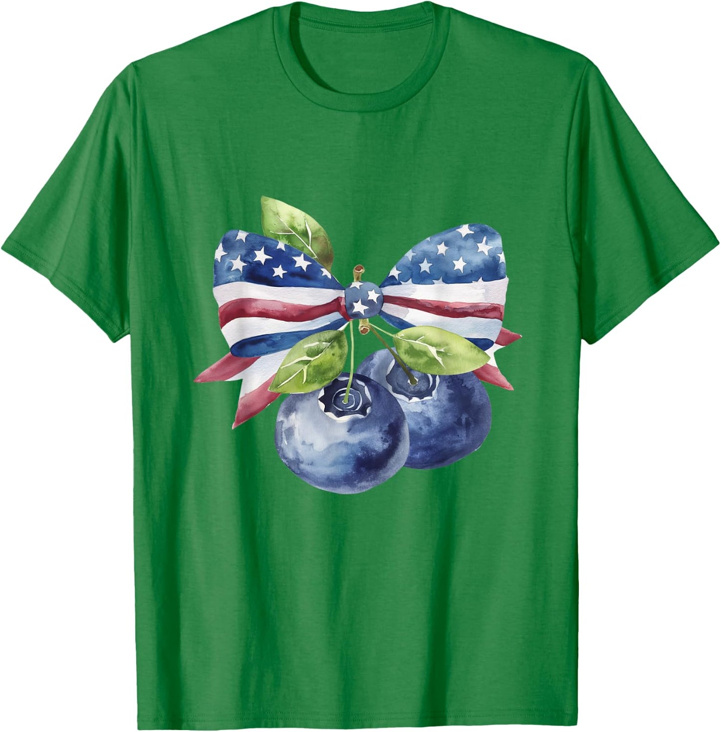 American Flag Coquette Bow Blueberry Patriotic 4th Of July Women Kids Men T-Shirt - T-Shirt | Irish Green