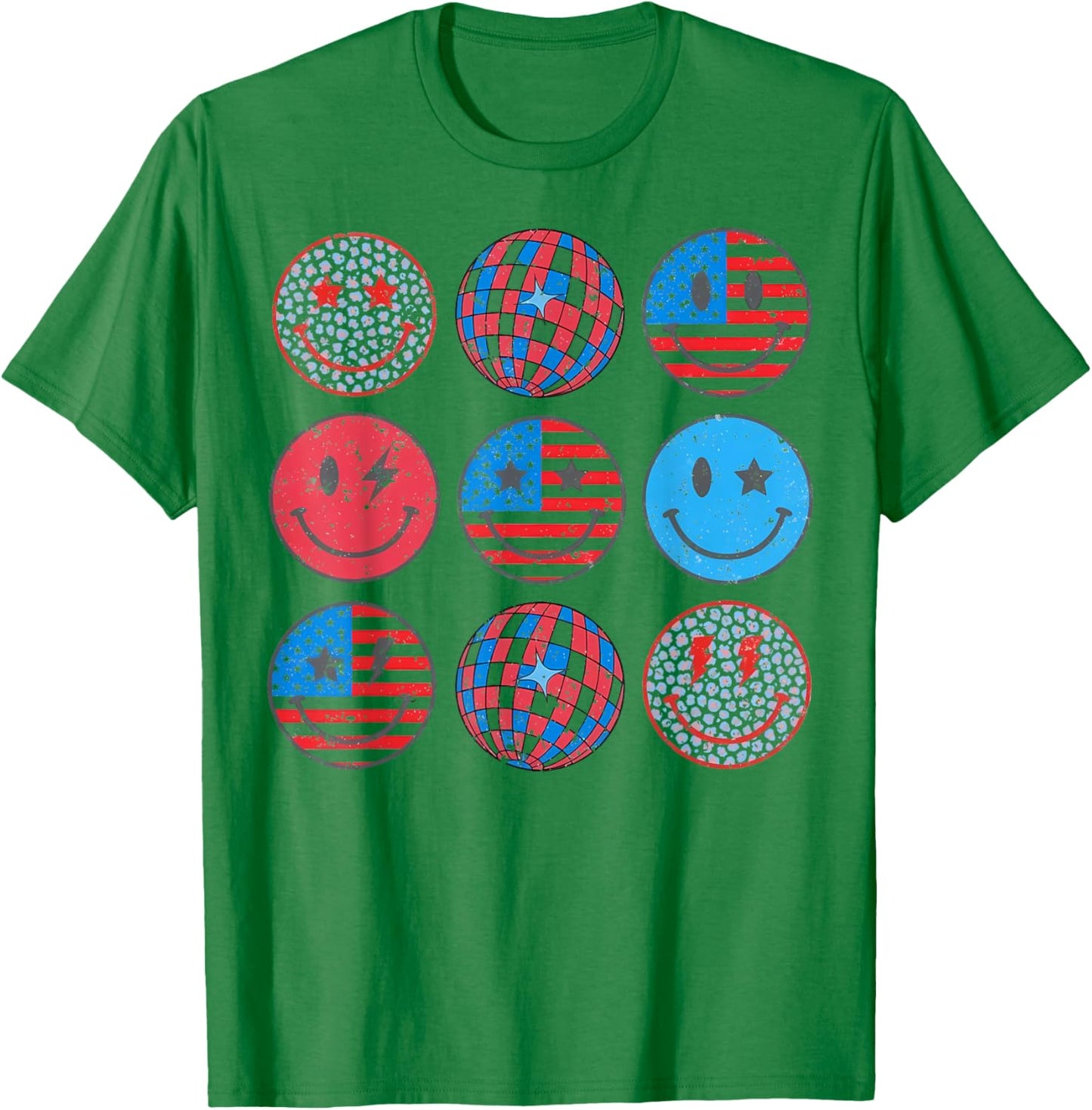 Happy 4th Of July Groovy Smile Face Red White Blue USA Flag Kids Men T-Shirt - T-Shirt | Irish Green