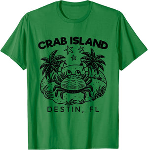 Island Crab, Sandbar Hangout, Destin Florida FL, Funny Crabs T-Shirt - T-Shirt | Irish Green