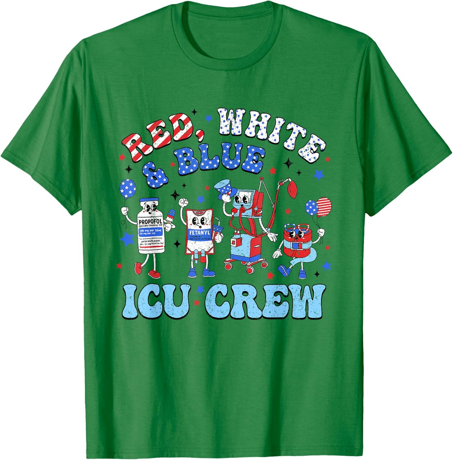 Icu Nurse 4th July Independence Day Red White Blue Icu Crew Women Men T-Shirt - T-Shirt | Irish Green
