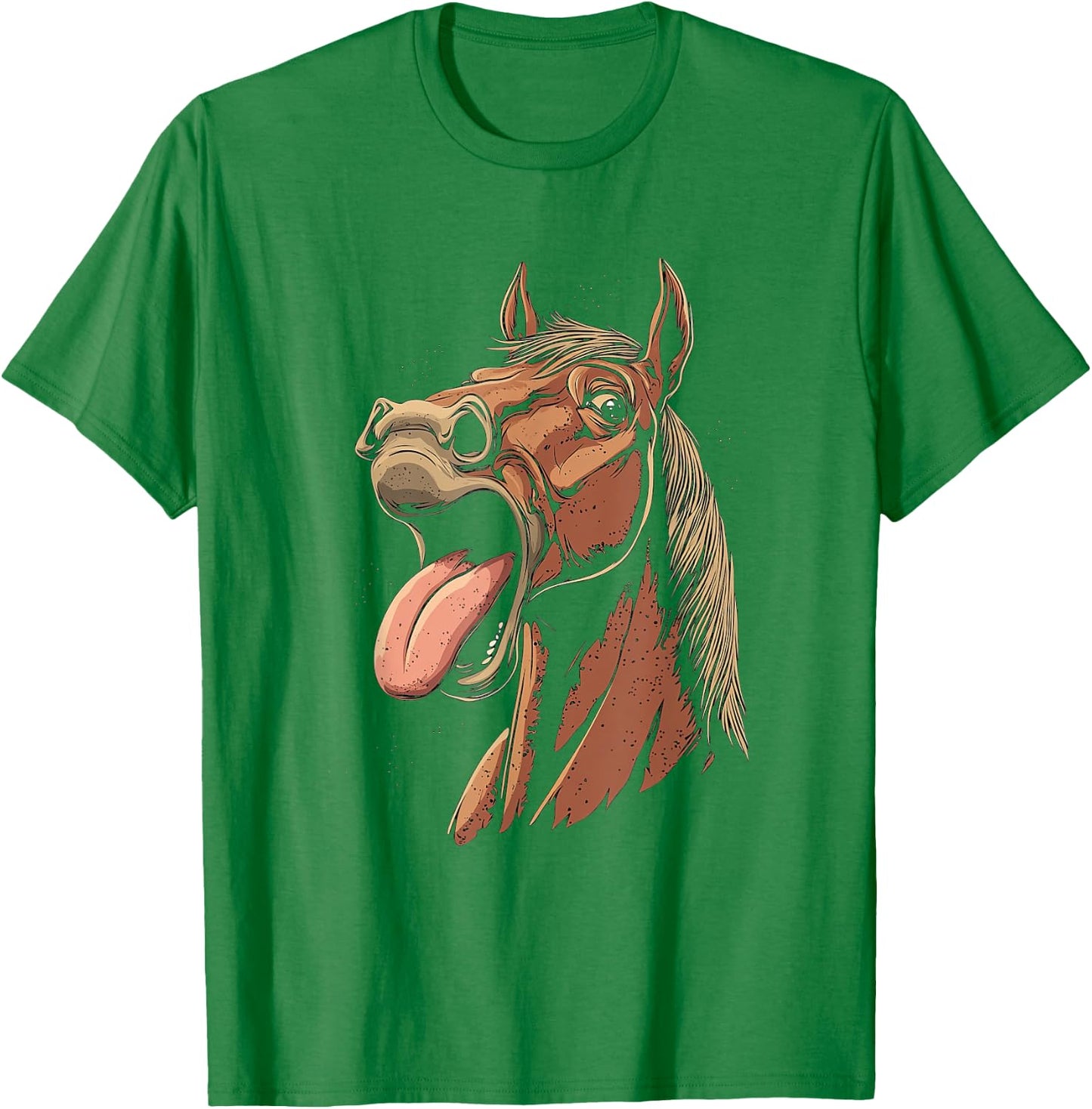 Cool Horse Showing Tongue Horses Riding on Horseback Girl T-Shirt - T-Shirt | Irish Green