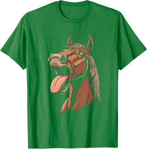 Cool Horse Showing Tongue Horses Riding on Horseback Girl T-Shirt - T-Shirt | Irish Green