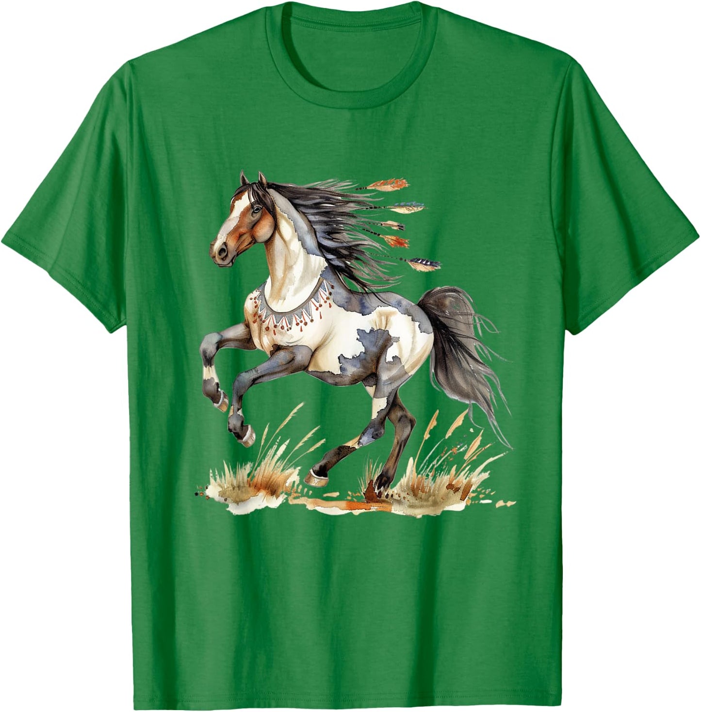 Horse Riding Gifts & Girls Native American Wild Horse - White, -Adults, Short Sleeve, , S, Classic Fit T-Shirt - T-Shirt | Irish Green