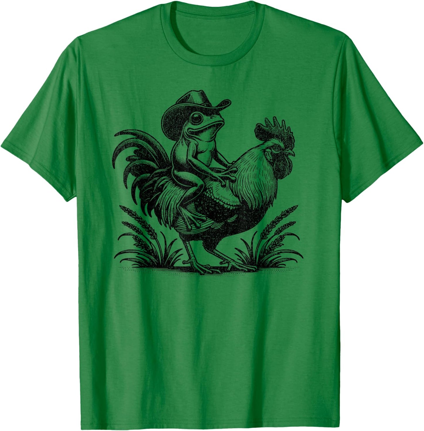 Funny Frog With Cowboy Hat Riding Rooster Country Life T-Shirt - T-Shirt | Irish Green