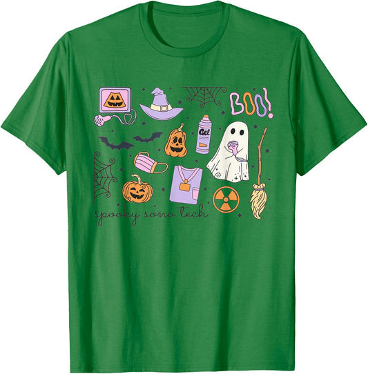 Spooky Sono Tech Sonographer Halloween Ultrasound Tech Fall T-Shirt - T-Shirt | Irish Green