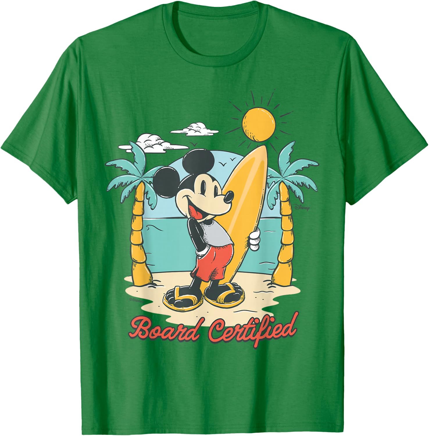 Mickey Mouse - Surfboard Certified Summer Beach Graphic T-Shirt - T-Shirt | Irish Green
