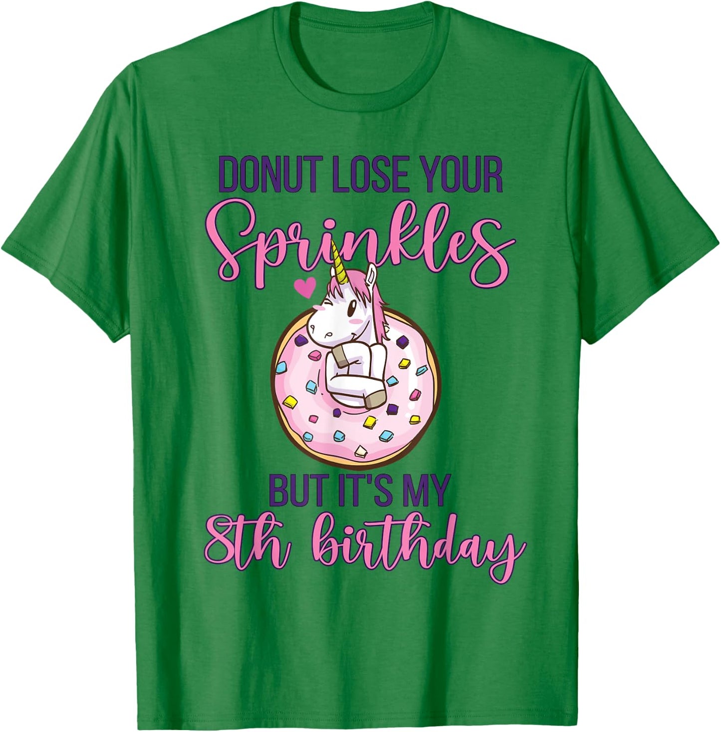 8th Donut Birthday Party Unicorn Eight Year Old Sweet Girl T-Shirt - T-Shirt | Irish Green